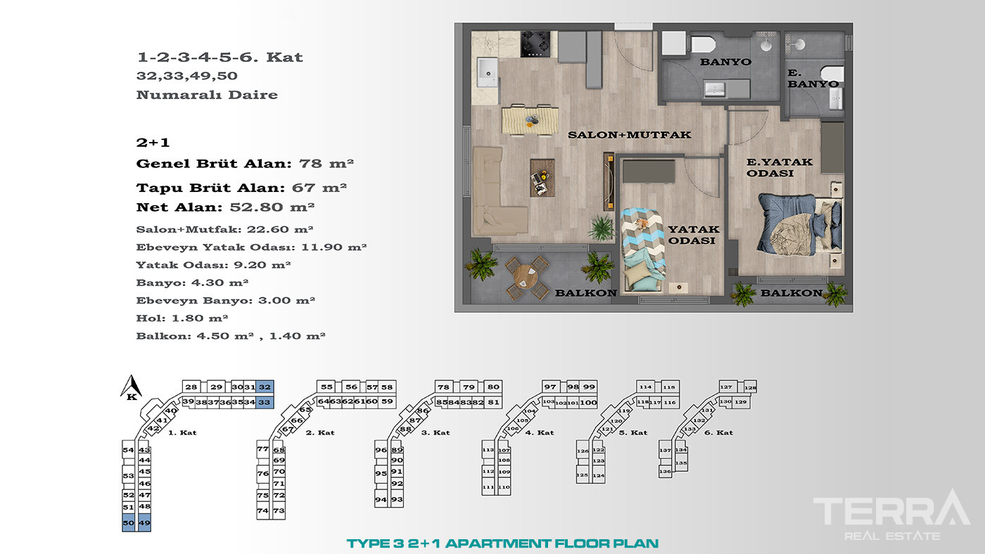 Contemporary Style Apartments in a New Area of Altıntaş, Antalya - 88412