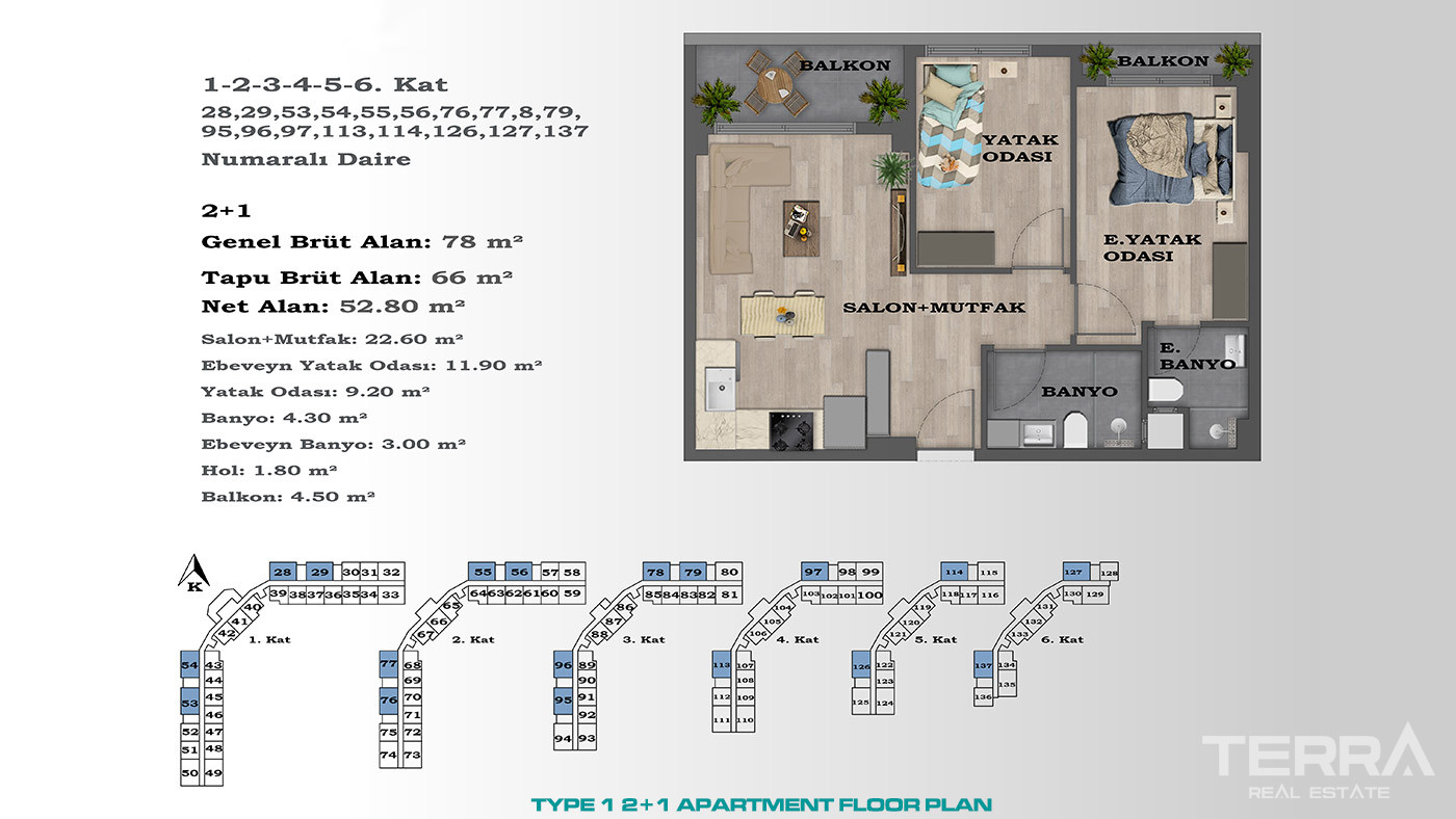 Contemporary Style Apartments in a New Area of Altıntaş, Antalya - 88416