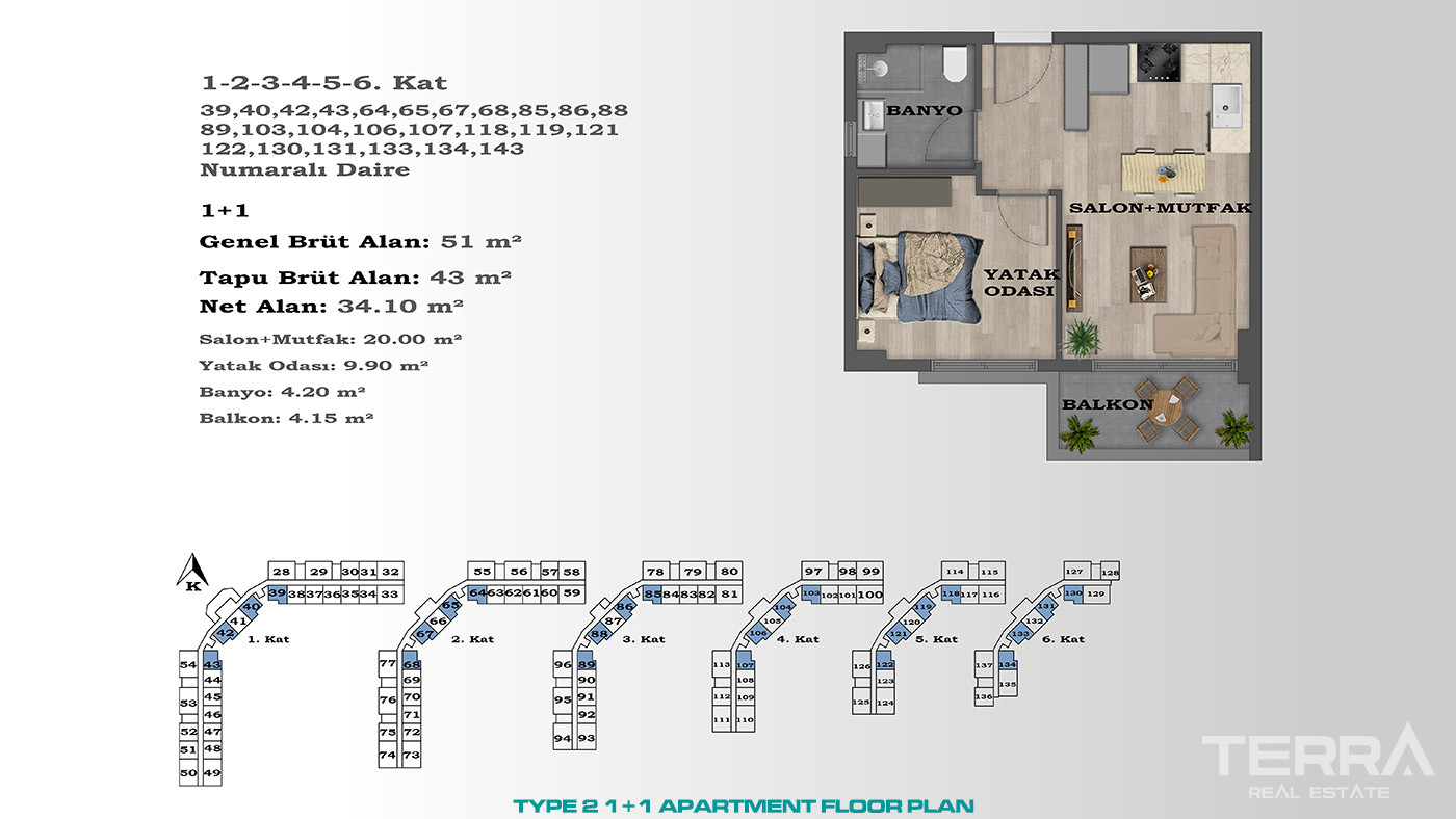Contemporary Style Apartments in a New Area of Altıntaş, Antalya - 88417