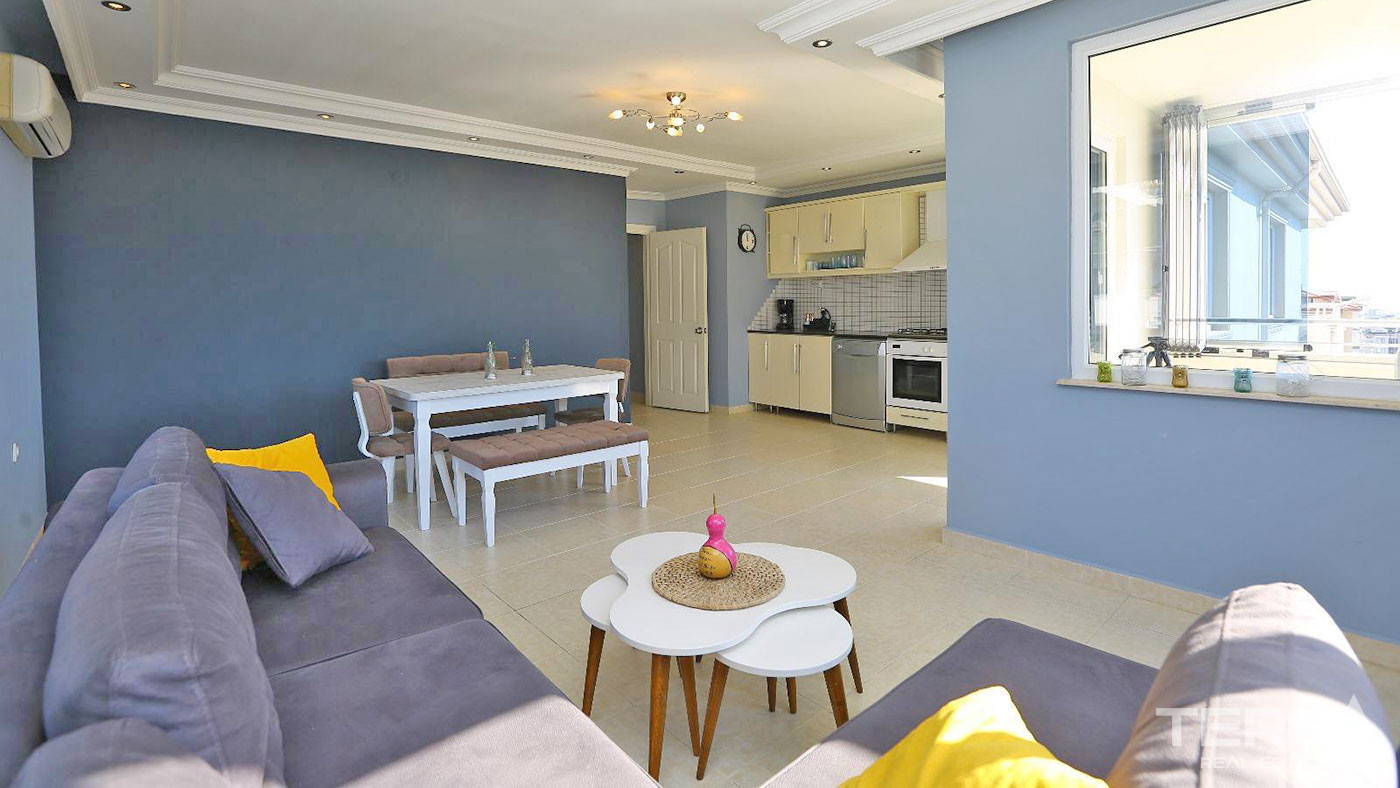 Apartament 2+1 z widokiem na morze i zamek w doskonałej lokalizacji w centrum Alanyi - 96456