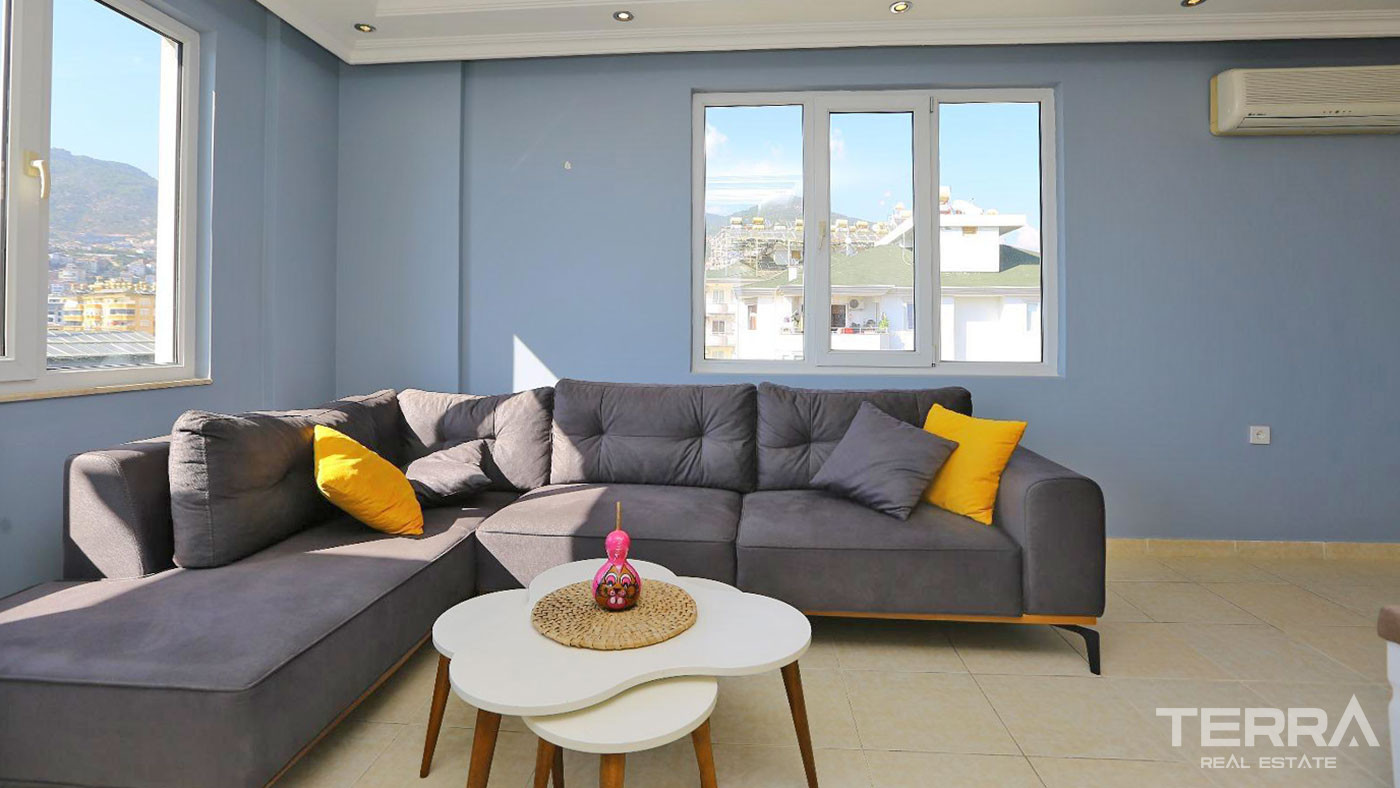 Apartament 2+1 z widokiem na morze i zamek w doskonałej lokalizacji w centrum Alanyi - 96457