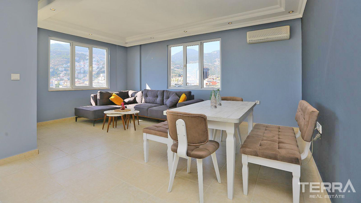 Apartament 2+1 z widokiem na morze i zamek w doskonałej lokalizacji w centrum Alanyi - 96461