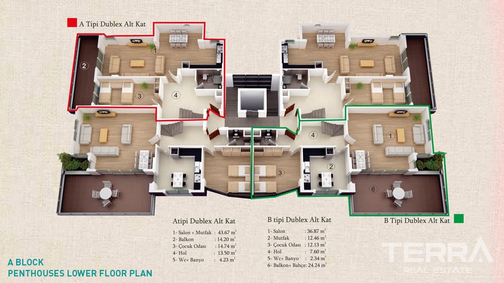 Geräumigen Apartments in der Nähe von Alanya Stadtzentrum - 4593