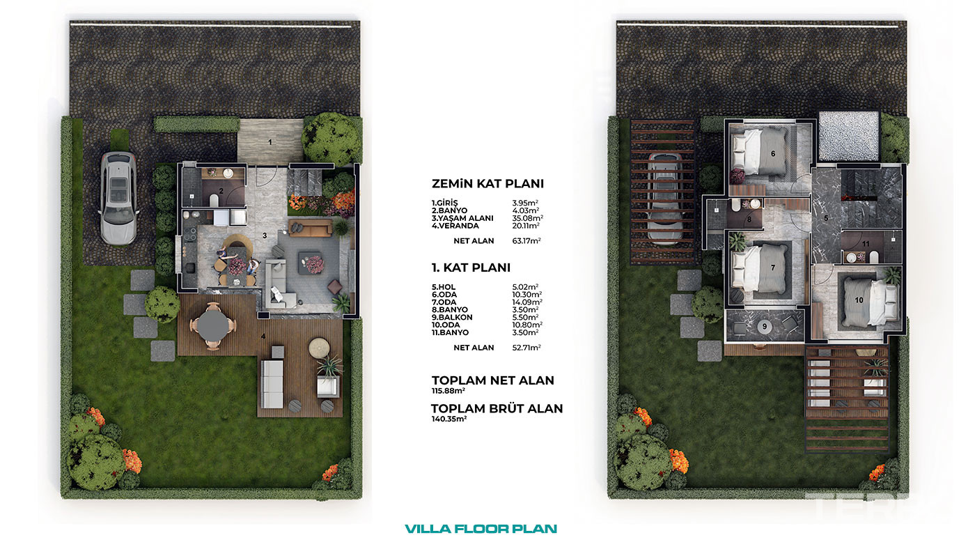 Semi-Detached Villas with Private Beach Access in Bodrum - 101179