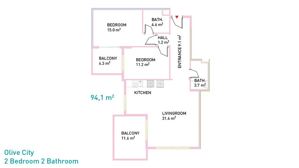 Two bedroom furnished apartment in Olive City, Alanya - 4834
