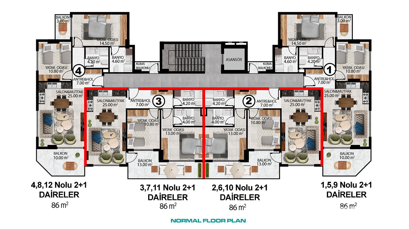 Eleganckie apartamenty w Oba, Alanya: blisko plaży i centrum - 103201
