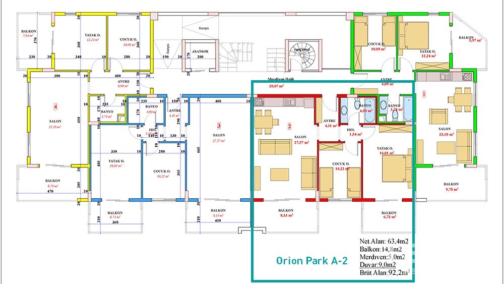 Orion Park 2+1 fullt möblerad lägenhet till salu i Avsallar, Alanya - 5764