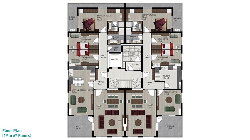 Luxus Wohnung in Alanya`s Stadtzentrum mit 4 Schlafzimmern  - 6523
