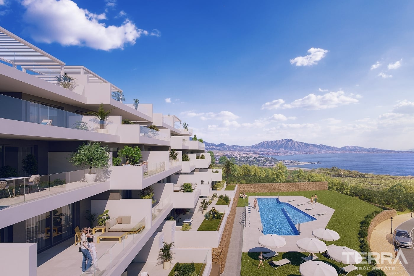 Manilva, Costa Del Sol'da Sahile Yakın Deniz Manzaralı Daireler