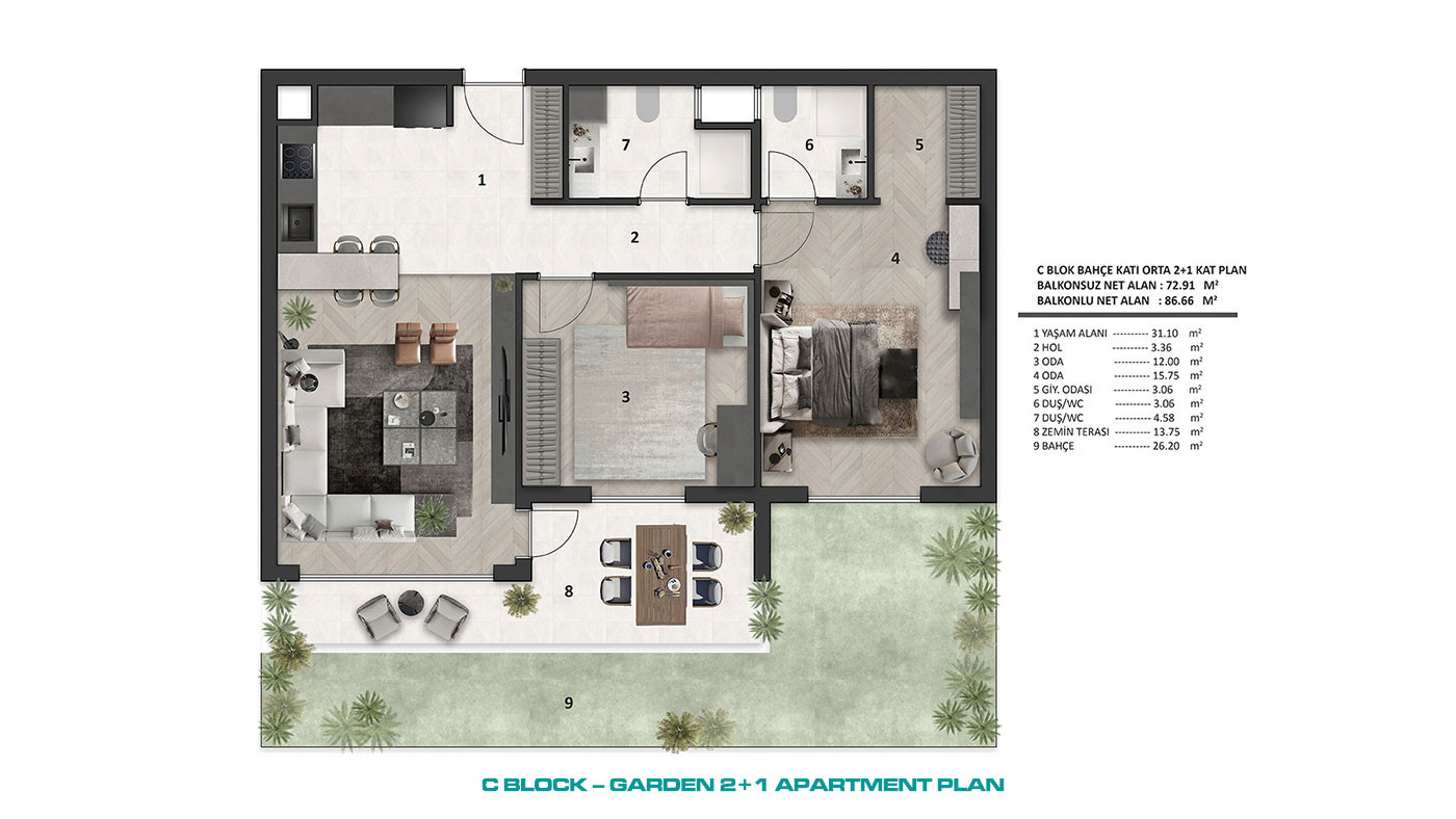 Квартиры 2+1 в Алтынташе, Анталья - 118565