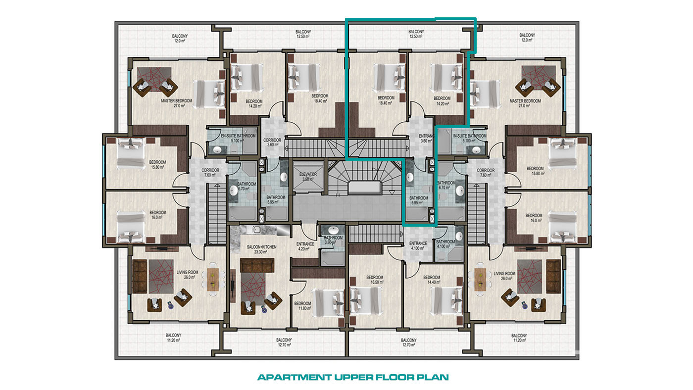 Lejlighed til salg i Eco Blue Residence, Kargıcak, Alanya, Tyrkiet - 124825