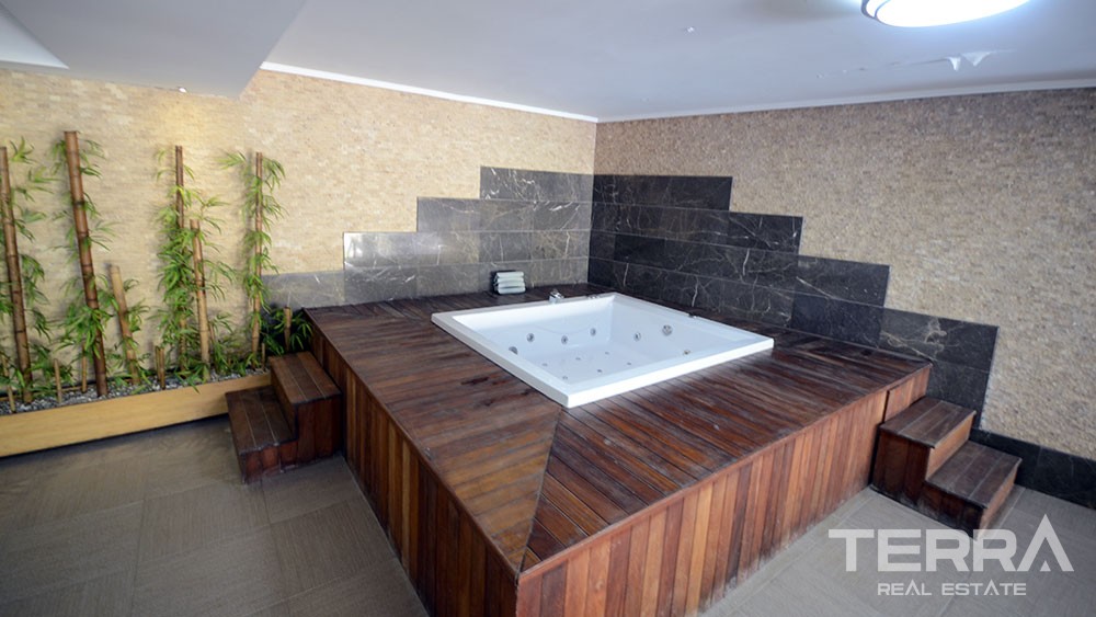 Blick auf den Strand, Garten Duplex in Kestel Alanya zu verkaufen - 7529
