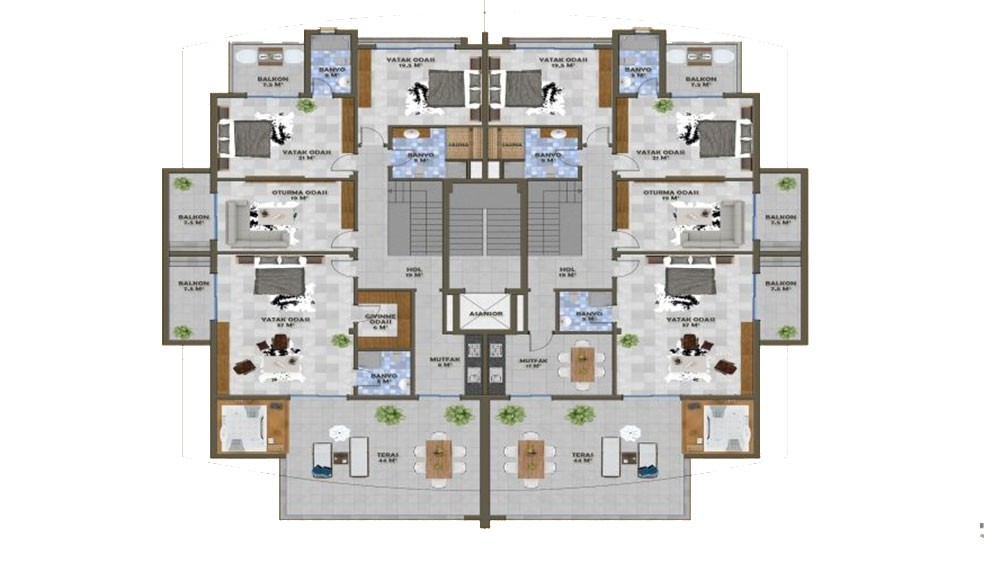 Spacious apartments with panoramic Alanya view - 8781