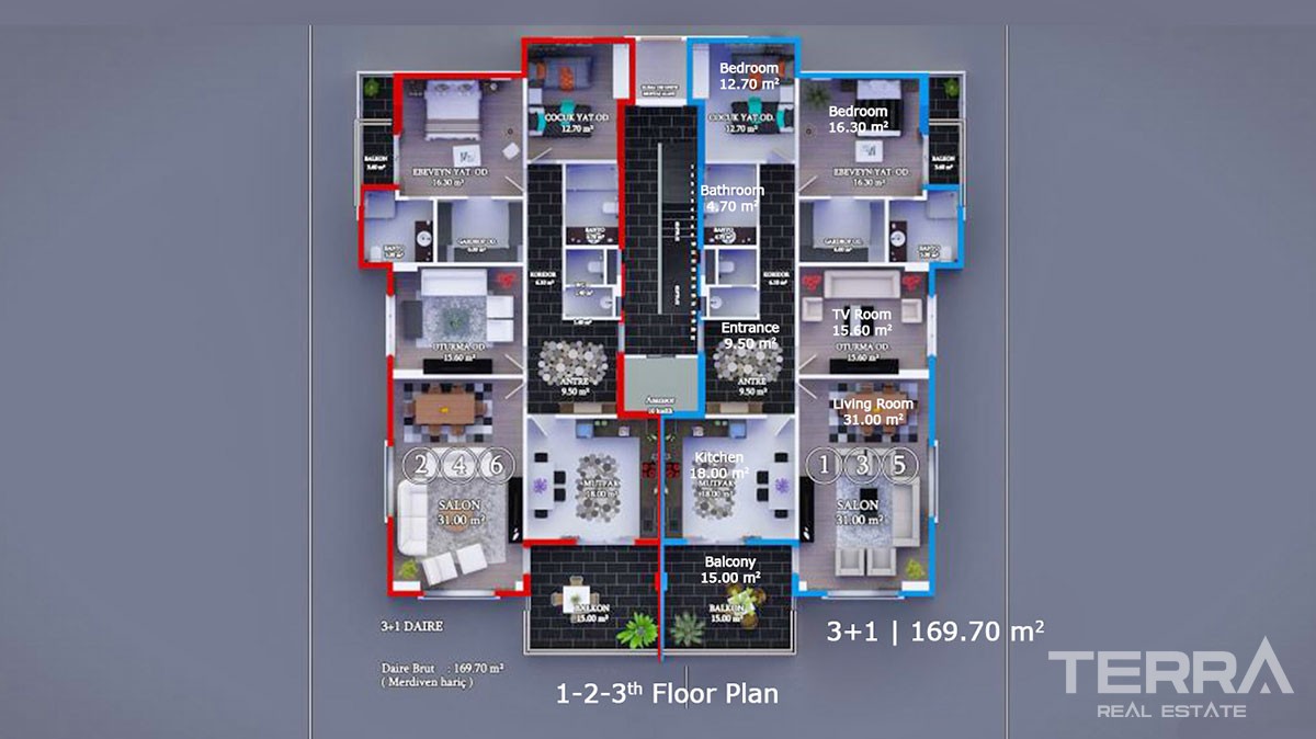 Spacious Apartments for sale with Separate Kitchen in Alanya Oba - 13090