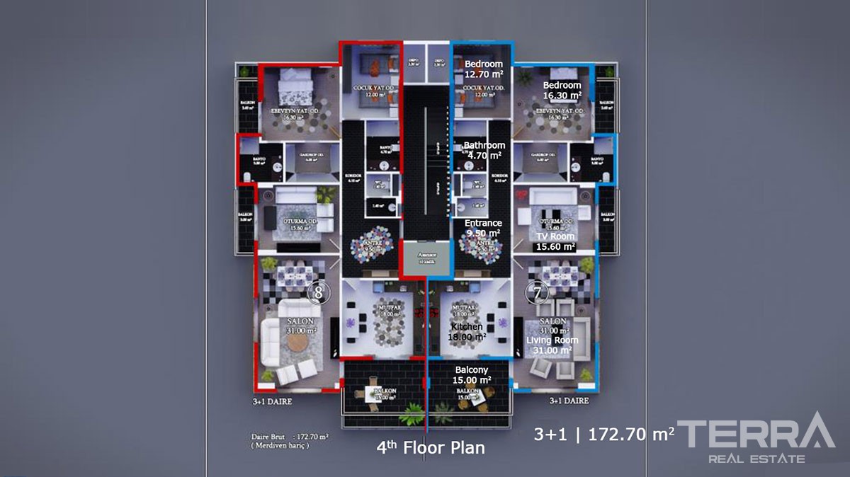 Spacious Apartments for sale with Separate Kitchen in Alanya Oba - 13094