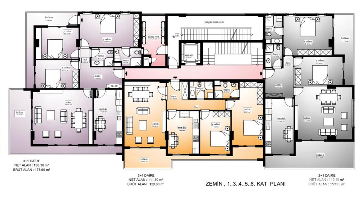 3 Schlafzimmer Apartments mit separater Küche in Alanya Mahmutlar - 17434